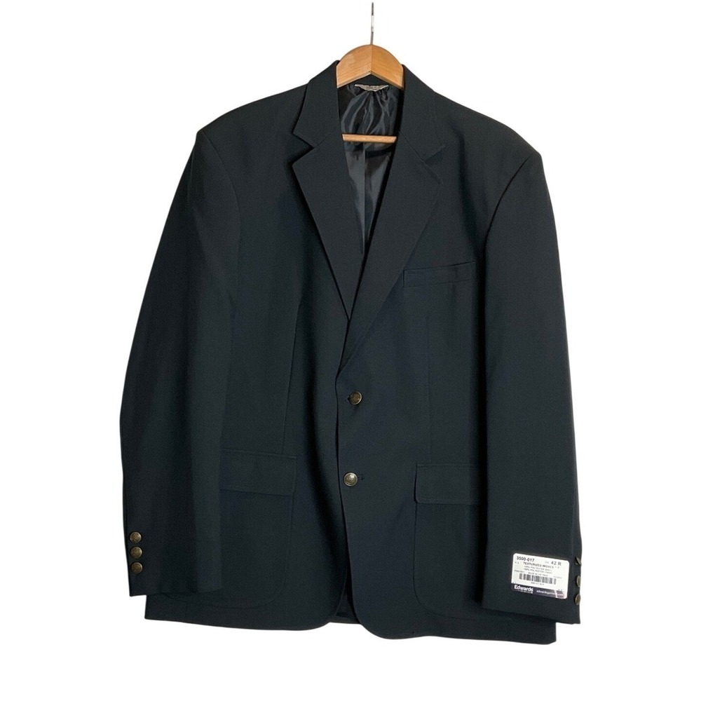 Edwards 2-Button Blazer Suit Jacket Sport Coat Textured Woven Blue Navy‎ 42R